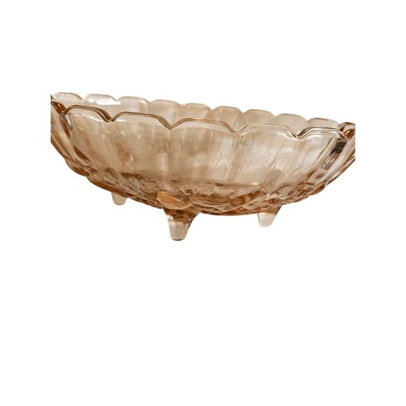 Vintage Pink Depression Glass Footed Bowl - Scalloped Edge Floral Pattern 1930s - Picture 9 of 9